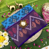 Vriksham Handwoven Pochampally Royal Blue & Plum Chevron & Diamond Motif Ikkat Silk-Cotton Saree-VS4728